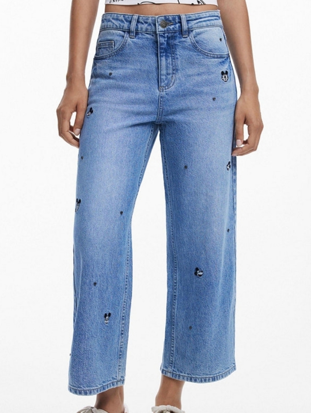 Women’s Wide-Leg Embroidered Light Blue Jeans